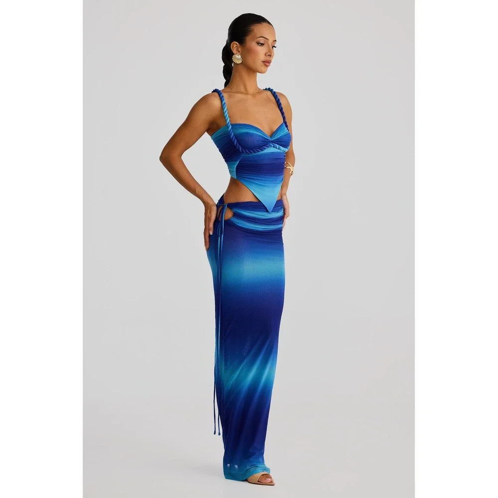 MELANI The Label IANA Top Valetta Skirt Blue Ombre Set M NWT